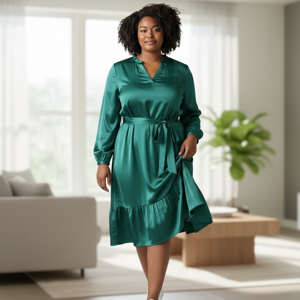 She + Sky Teal Long Sleeve Wrap Dress